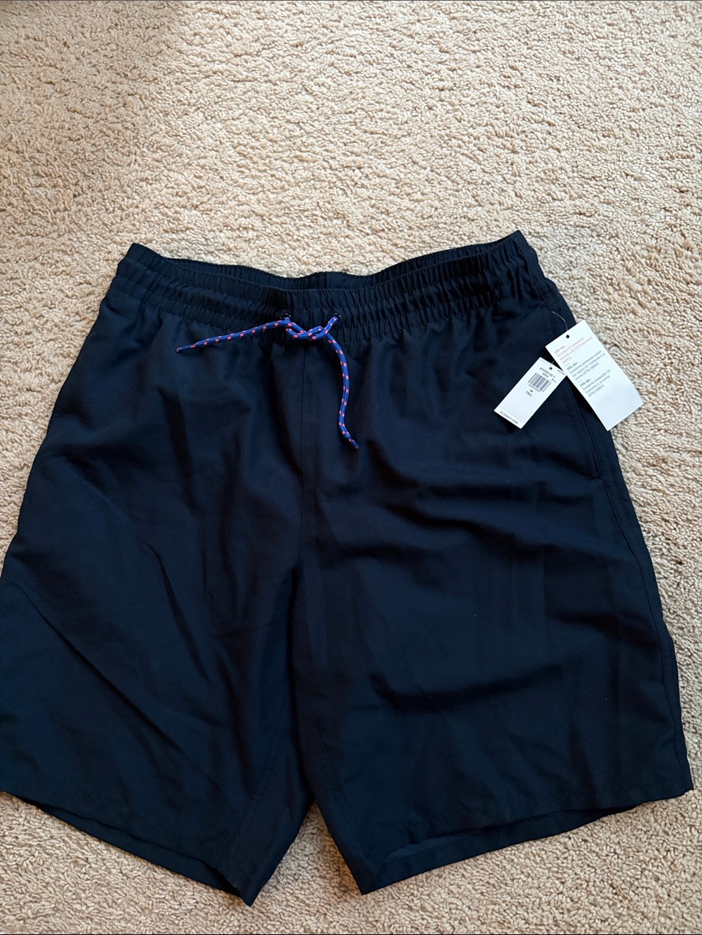 NWT-Old Navy Men's Navy Swim Trunks with Multicolor Drawstring